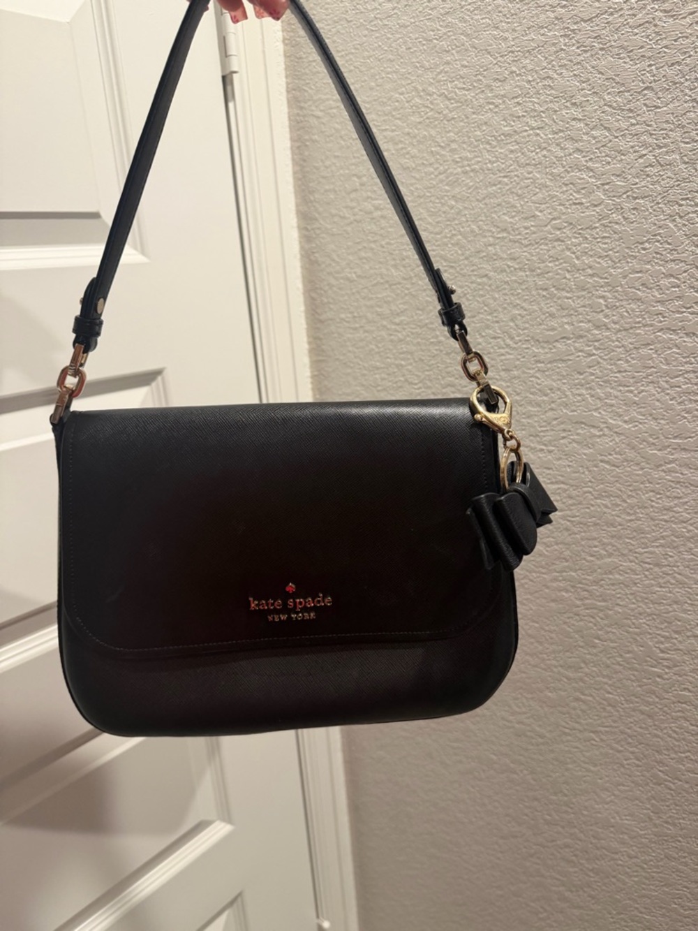 kate spade Black Saffiano Leather Shoulder Bag with Gold Hardware